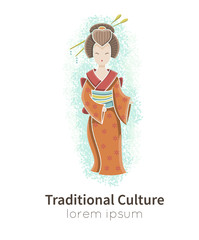 Vector illustration of standing Geisha .   All objects are conveniently grouped and easily editable