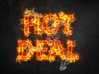 Hot Deal advertising poster with burning letters
