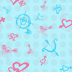 Retro hand-drawn sketches color seamless background with love symbols for valentines and wedding day