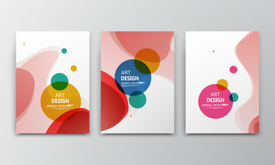 Abstract a4 brochure cover design. Colored bubbles ad frame font. Patch title sheet model. Creative vector front page. Flyer set. Banner texture. Round logo icon. Blue, red, yellow, green circle