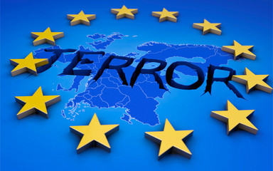 Terror word written on map of Europe
