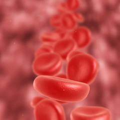 Red blood cell flowing in vein or artery. 3d render. Healthcare and medical zoom concept.