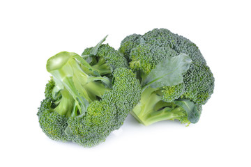 fresh broccoli with leaf on white background