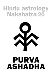 Astrology Alphabet: Hindu nakshatra PURVA ASHADHA (Lunar station No.20). Hieroglyphics character sign (single symbol).