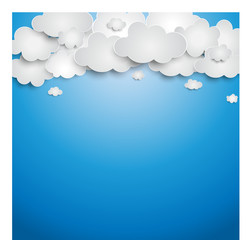 Vector abstract background composed of white paper clouds over blue. Eps10.