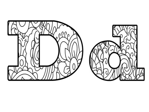 Anti coloring book alphabet, the letter D vector illustration