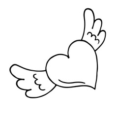 Obraz premium Valentines heart with wings. Outlined