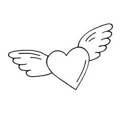 Valentines heart with wings. Outlined