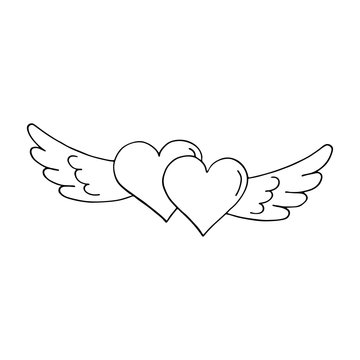 Valentines heart with wings. Outlined