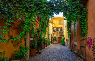 Old street in Trastevere, Rome, Italy.