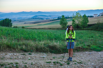 Fototapeta premium Girl trekker in campaign