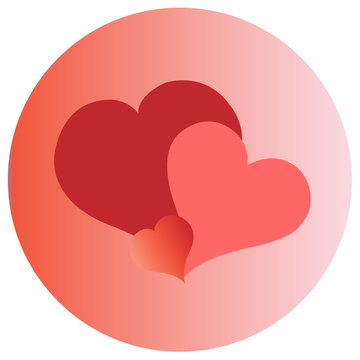 Three hearts on gradient background. Flat illustration
