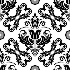 Seamless oriental pattern in the style of baroque. Traditional classic ornament. Black and white pattern
