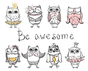 Set of 8 cute fashion awesome owls