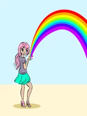 Fototapeten Meisje tovert een regenboog © emieldelange