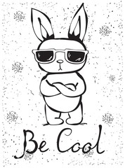 Fototapeta premium Plakat w stylu vintage ze stylowym fajnym królikiem.