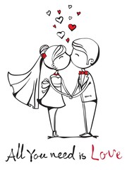 Vector illustration of wedding couple for invitation, greeting card design, t-shirt print, inspiration poster.