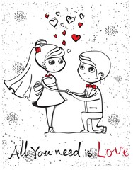 Vector illustration of wedding couple for invitation, greeting card design, t-shirt print, inspiration poster.