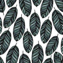 Tropical trendy seamless pattern with exotic leaves