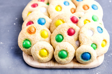 Homemade cookies with colorful chocolate candies