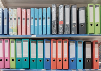 Office folders / Office folders on shelf in the store.