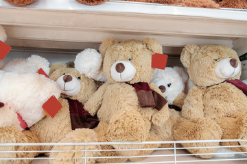 Obraz premium Bear doll / Bear doll on shelf in the store. Shallow depth of field.