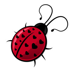 Ladybug with Hearts on White Background.