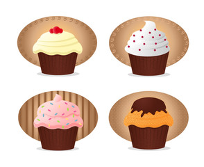 Set of Four Different Cupcakes