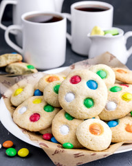 Homemade cookies with colorful chocolate candies
