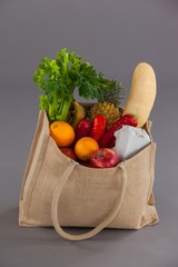 Vegetables and fruits in grocery bag