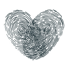 Valentines day design. Vector fingerprint sketch with heart. Hand drawn outline illustration with human finger print