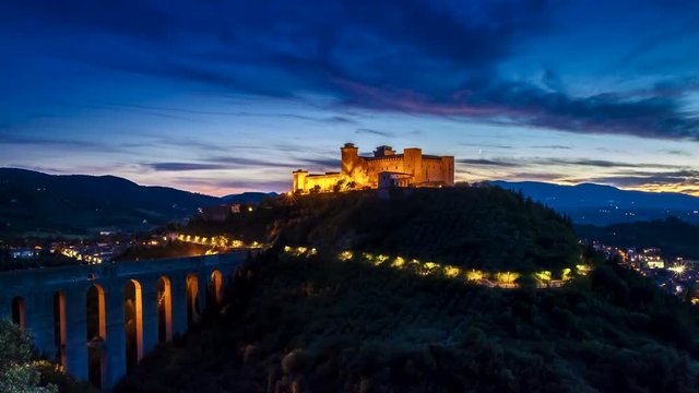 Dusk over stunning castle in Preci, Italy, Umbria
