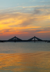 Obraz premium Sheikh Salman Causeway bridge, the design with two sail-like str