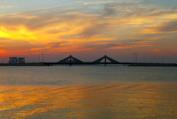Fototapeta na wymiar Sheikh Salman Causeway bridge, the design with two sail-like str