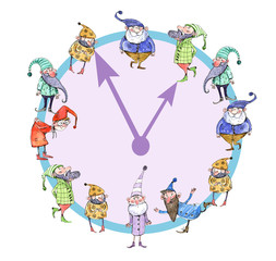 Naklejka premium Gnomes, watercolor, illustration, 