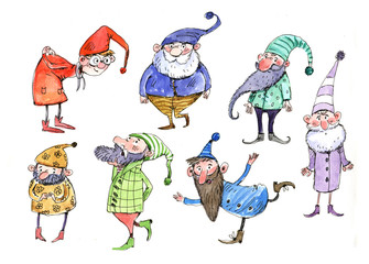 Gnomes, watercolor, illustration, 