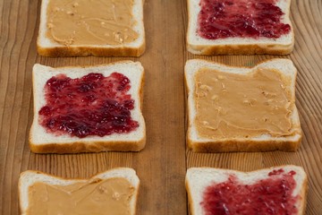 Peanut butter and jam on bread slices