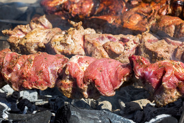 Fresh meat on a steel skewer