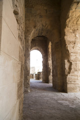 Fototapeta premium The Roman amphitheater of Thysdrus in El Djem (or El-Jem), a town in Mahdia governorate of Tunisia.The ancient structure has been a World Heritage Site since 1979.