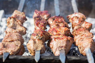 Fresh meat on a steel skewer