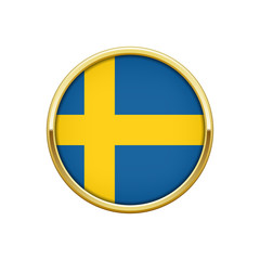 Obraz premium Round gold badge with Swedish flag