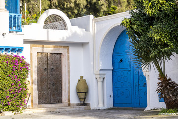 Traditional ornamental Tunisian door, detail from typical Mediterranean Arabic architecture