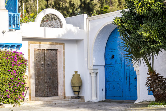 Traditional ornamental Tunisian door, detail from typical Mediterranean Arabic architecture
