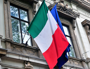 Flag of Italy and european union flag