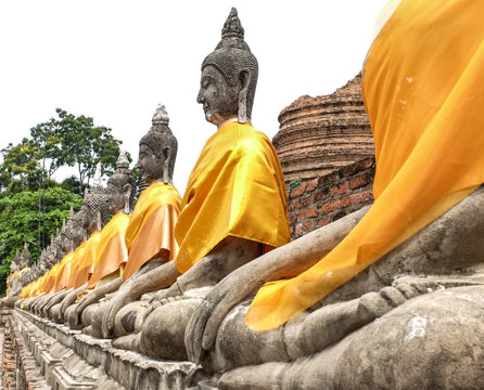 Row Sitting of Buddha statues at Wat Yai Chaimongkol Ayutthaya T