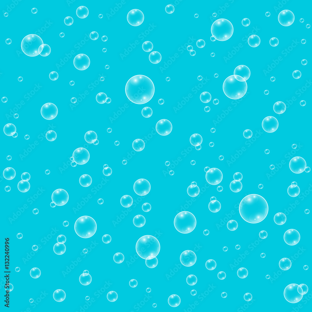 Wall mural Blue vector realistic water bubbles seamless pattern