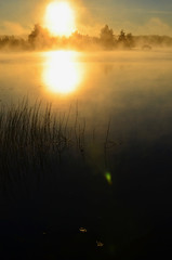HOUSE AND MIDNIGHT SUN IN NORTHERN FINLAND, LAPLAND, SCANDINAVIA, EUROPE