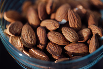 Almonds seed in the glass bowl.