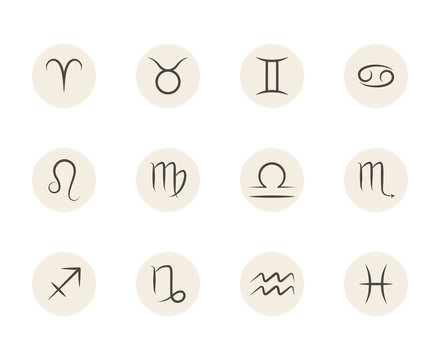 Set of vector Zodiac signs in circles white background