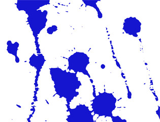 Fototapeta premium Ink splash, stains and strokes. Paint splatter. Blue blots on white. Splatter Background. Vector illustration. Abstract background. Grunge template. 